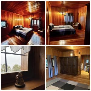 4 fotos de un dormitorio con cama y ventana en La Libellula, en Scopello