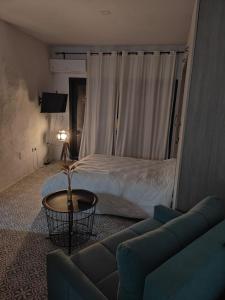 Honey Studio في كولمينار: غرفة معيشة مع سرير وأريكة