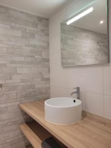 W łazience znajduje się biała umywalka i lustro. w obiekcie MaJa appartement Bonaire w mieście Kralendijk