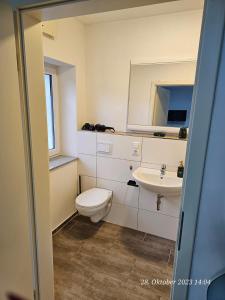 een badkamer met een toilet en een wastafel bij Apartment am Stadion in Osnabrück