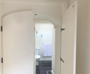 a bathroom with a white toilet and a sink at Naas 2 Bedroom Back Garden Escape in Naas