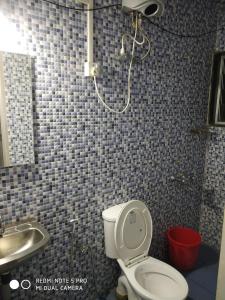 a bathroom with a toilet and a sink and a shower at Bethel Guesthouse Panaji in Panaji