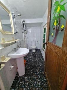 a bathroom with a sink and a toilet in it at Hill Side Kings Villa (Colonial Bungalow) in Hikkaduwa