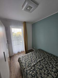 een slaapkamer met een bed en een raam bij MICHALCZYKA APARTAMENT in Wrocław