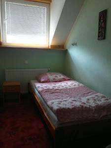ein Schlafzimmer mit einem Bett in einem Zimmer mit einem Fenster in der Unterkunft Gościniec Czapla in Dywity