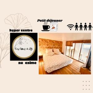 a collage of two pictures of a bedroom at Cosy Cœur de Lille in Lille