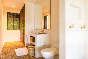 巴魯的住宿－Hotel Agua Baru by Mustique，一间带卫生间和水槽的浴室