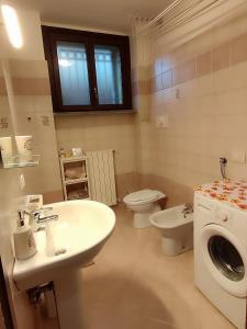 a bathroom with a sink and a toilet and a washing machine at Domus Tilla in Boffalora sopra Ticino