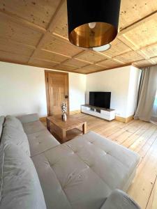 a living room with a couch and a flat screen tv at Helle gemütliche Ferienwohnung in Schwarzwaldhof in Ibach +13 photos