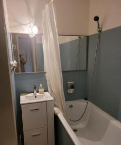 a bathroom with a shower and a sink and a tub at Studio 237 Port Camargue, Piscine, Climatisation, 2 personnes in Le Grau-du-Roi