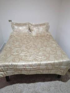 ein großes Bett in einem Zimmer mit einer weißen Wand in der Unterkunft Superbe appartement en plein médina de Tunis in Tunis