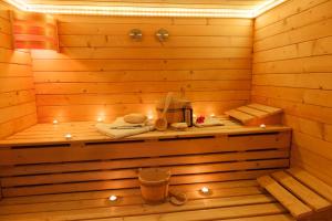 a sauna with lights on the inside of it at Am Zehntstadl Hotel & Sauna in Ulm