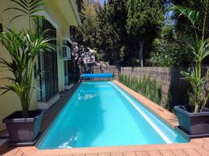 - une piscine dans une arrière-cour avec deux plantes en pot dans l'établissement Villa Mijas Playa, à Malaga