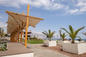 un pabellón con palmeras en un parque en departamento frente a la playa, en Iquique