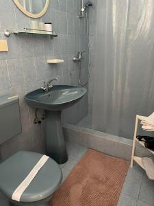 ein Bad mit einem Waschbecken, einem WC und einer Dusche in der Unterkunft Old town rooms in Rab