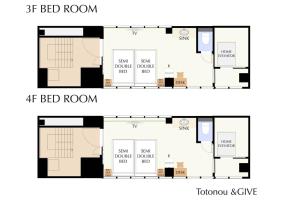 a floor plan of a bed room and a bed room at Totonou & GIVE Nakano Sakaue in Tokyo