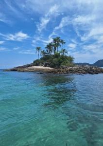 uma ilha com palmeiras na água em Encanto do Mar em Praia de Araçatiba