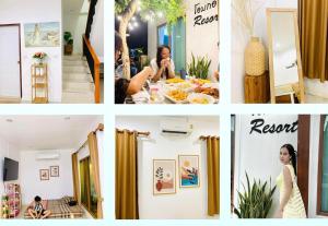 a collage of photos of people in a house at โอบกอด รีสอร์ท เกาะล้าน in Ko Larn