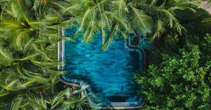 una vista aérea de una piscina con palmeras en M Village Phu Quoc en Phu Quoc