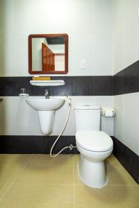 頭頓的住宿－Khanh Vy Hotel，一间带卫生间和水槽的浴室