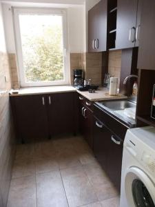 a kitchen with a sink and a window in it at Ultracentral free private parking in Ploieşti