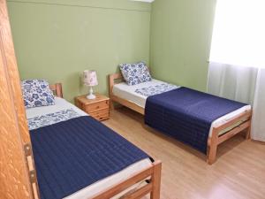 um quarto com 2 camas e lençóis azuis em Emi2 em Vir