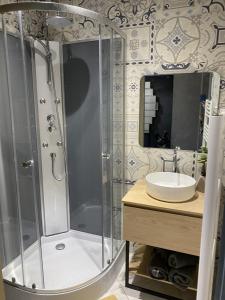 ein Bad mit einer Dusche und einem Waschbecken in der Unterkunft LA MARIEFACTURE - Comme c'est chic in Saint-Avold
