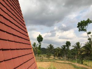 a red roof of a building with trees in the background at Muni's Terrace Bungalow in Kotaraja