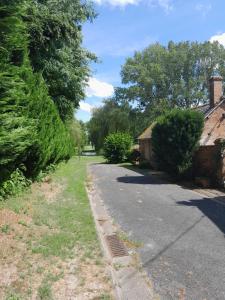 uma rua vazia com árvores e uma casa em Chez Santia em Brinon-sur-Sauldre