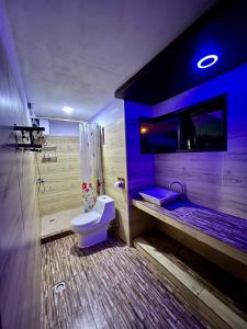 uma casa de banho com um WC e um chuveiro em Villa Copenhagen Bukittinggi em Bukittinggi
