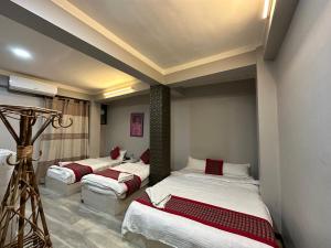 加德滿都的住宿－8848霍斯特爾旅舍，一间卧室,配有两张床