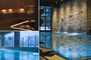 a collage of four pictures of a swimming pool at Skistar Lodge Hundfjället in Sälen