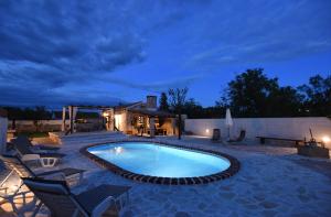 una piscina en un patio trasero por la noche en Villa Palace en Donji Zemunik