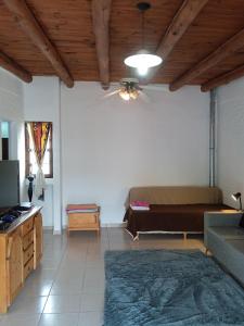 - un salon avec un canapé et un ventilateur de plafond dans l'établissement El Valle Hostería, à Mina Clavero
