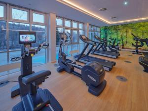 a gym with several treadmills and cardio machines at Dorint Resort & Spa Bad Brückenau in Staatsbad Brückenau
