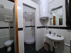 a small bathroom with a sink and a toilet at Apartman Quince Gradac in Valjevo