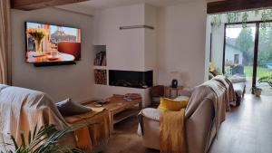 a living room with couches and a tv at Emerald Spa Guest house in Kraków