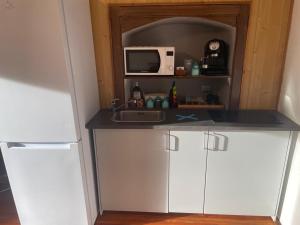 a kitchen with a sink and a microwave at Il torrente dell'envers in La Salle