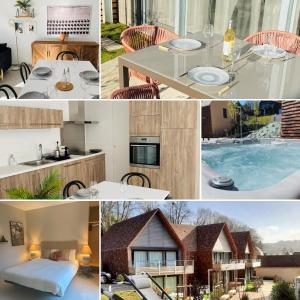 a collage of photos of a house with a pool at Le Viagio Superbe appartement avec jacuzzi in Sarlat-la-Canéda