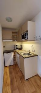 a small kitchen with a sink and a microwave at Appartement Valmeinier 1800 in Valmeinier