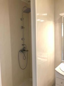 a shower in the corner of a bathroom at Appartement Les Bons Vivants au coeur de Perrigny in Perrigny-sur-Loire +8 photos