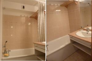 2 Bilder eines Badezimmers mit einer Badewanne und einem Waschbecken in der Unterkunft Appartement centre, 4 personnes, 1 chambre, 1 coin montagne - VLII48 in Beaufort
