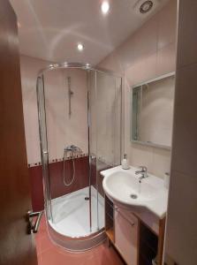 a bathroom with a shower and a sink at The Terrace Apartment in Stara Zagora