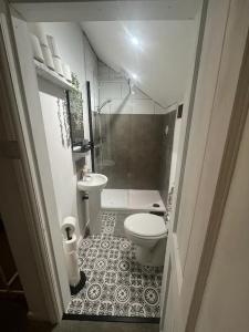 a small bathroom with a toilet and a sink at Sleeps up to 8 Free Parking Large Town House 3 Bed, 2 Bathrooms Private Locked Garden In-between Nottingham & Derby Contractor Friendly in Ilkeston +15 photos