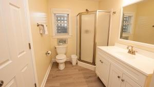 a bathroom with a toilet and a shower and a sink at OCEANFRONT, Ocean Views, ELEVATOR, Private Beach Walkway, BB14, Heart Of Duck in Duck +36 photos