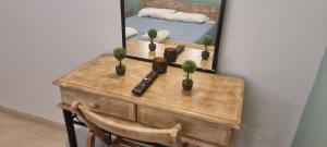 - une commode avec des cactus et un miroir dans l'établissement Corfu-Apartments4you, à Acharavi