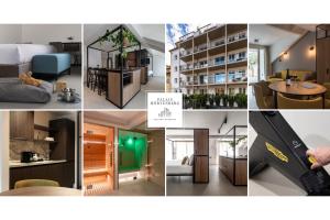 a collage of photos of a hotel room and a room at Residence - Palais Hörtenberg in Bolzano