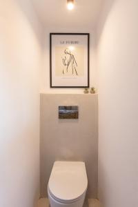 a bathroom with a toilet and a picture on the wall at Chariclea Villa in Samos
