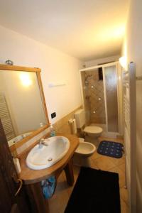 La salle de bains est pourvue d'un lavabo et de toilettes. dans l'établissement Spectacular mountain hideaway, à Antey-Saint-André