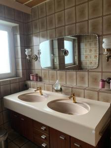 a bathroom with two sinks and a mirror at Apartment Natali in Schnaittenbach